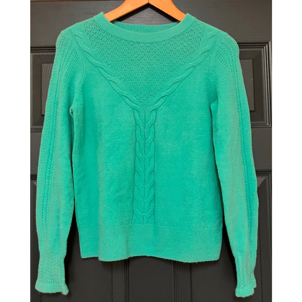 TALBOTS Petite P Sweater Turquoise Women's Braided Classic Business Casual